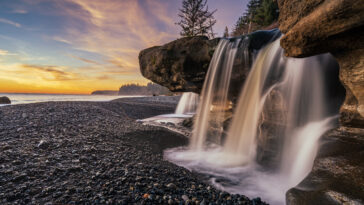 The stunning Sandcut Beach Falls on the west coast of Vancouver Island near Sooke, B.C. One of the many beautiful beaches adorning Vancouver Island's 3400 km of coastline. davemantel | iStock