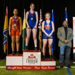 Sara McPhail on the first place podium at the 2024 Canadian Wrestling Championships in Toronto