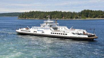 BC Ferries vessel cruising on British Columbia's coast